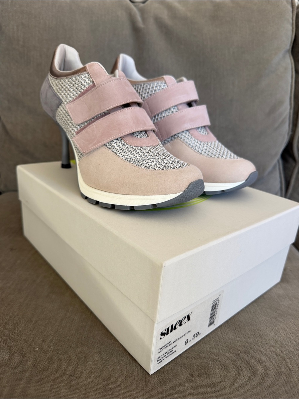 Suede & Knit Pink Velcro Heel Sneakers